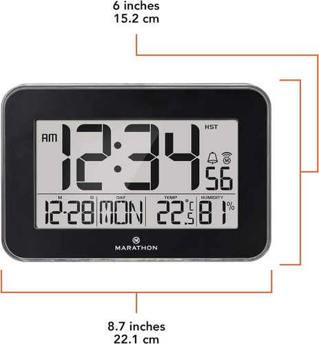 MARATHON Digitale Atom-Wanduhr Zeitumstellung mit Innentemperatur & Hygrometer - Bild 3 von 7