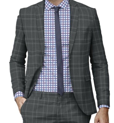 Gray Groomsmen suit Custom Made Hand Tailored Check Wool Bespoke Suits