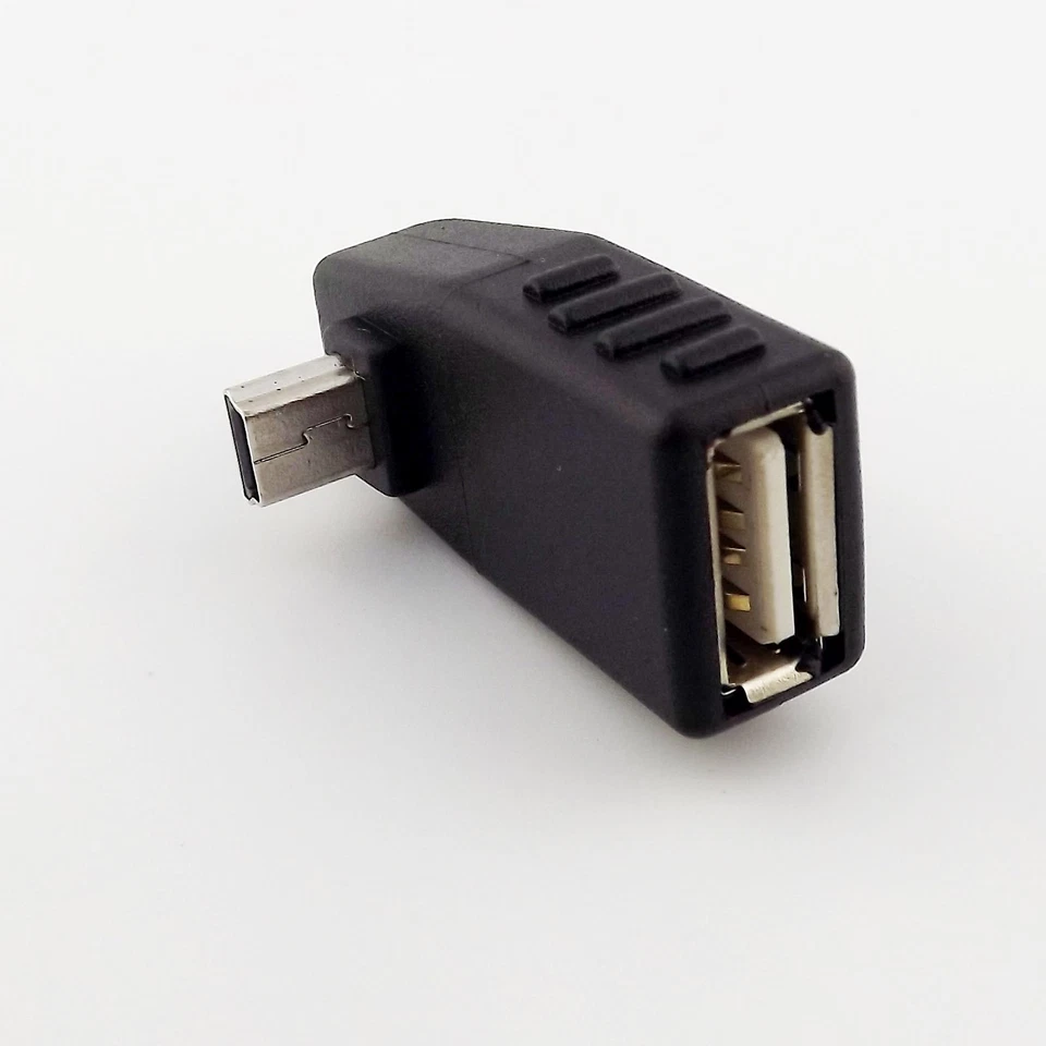 Down Angled 90° Mini USB 5-Pin B Male To USB 2.0 A Female Jack OTG Host Adapter - Image 2 of 4