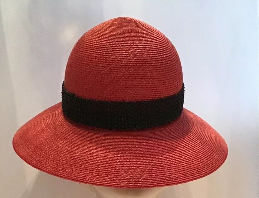 Vintage 70’s Yves Saint Laurent Hat Red Straw Raffia 70’s 80’s Wide Brim  80’s