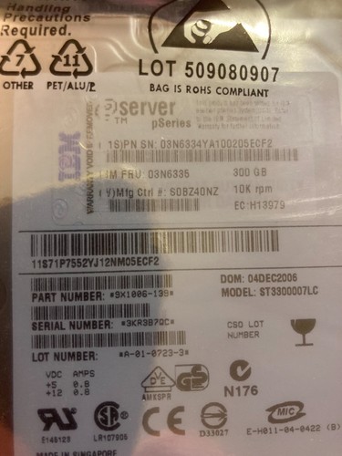 NEW IBM 300GB Hard Drive 10K 3.5-inch U320 SCSI P-Series HDD 03N6335 / 03N6334 - Afbeelding 2 van 4