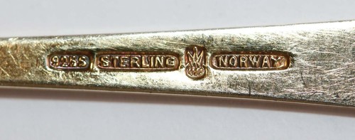 RETRO SET 6 GOLD GILT STERLING SILVER & ENAMEL COFFEE SPOONS -T. Olsen of Norway - Picture 16 of 18
