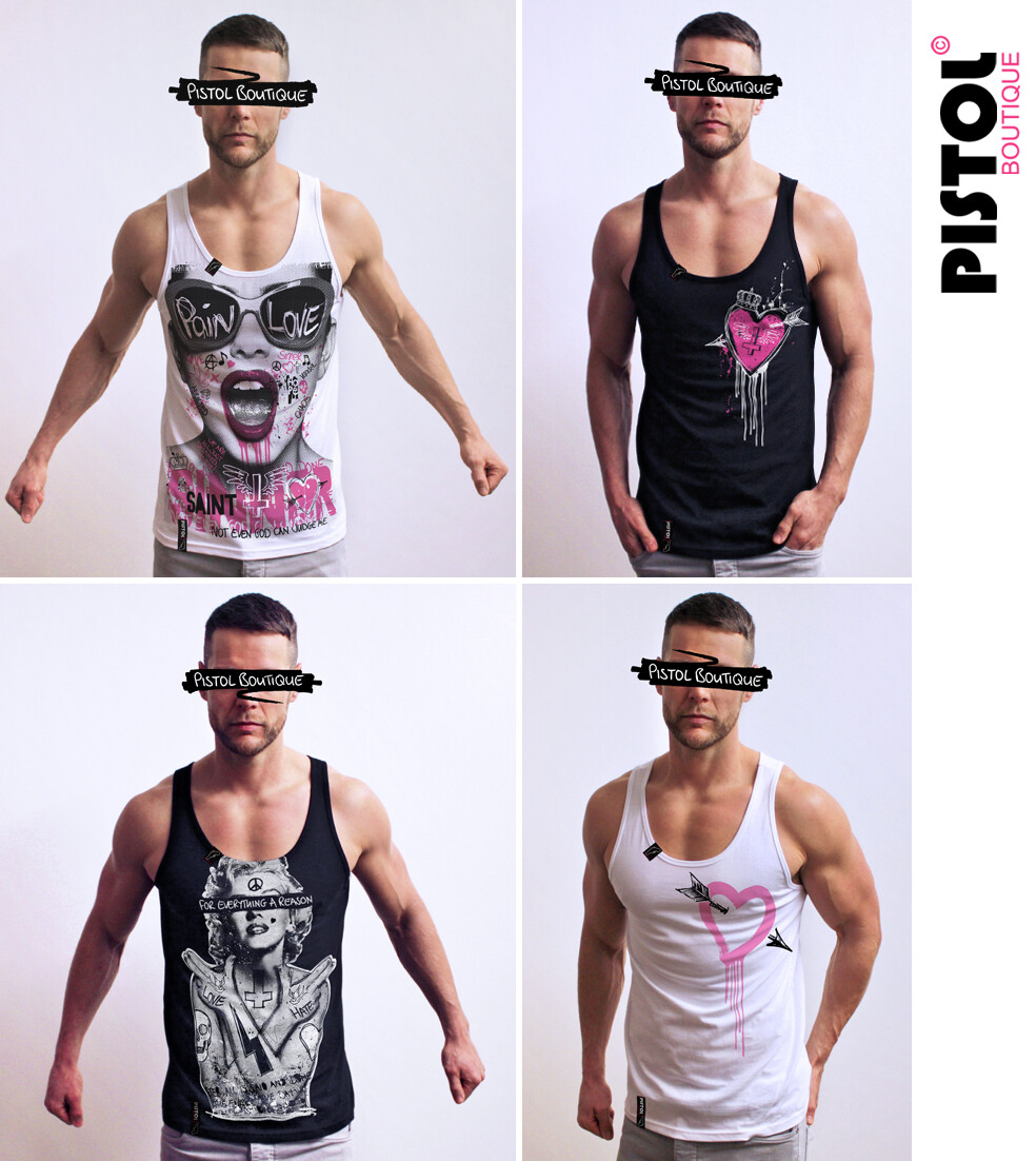 Débardeur Homme Pistol Boutique Noir - Motif Crânes Et As De Pique, 100% Coton, Sans Manches