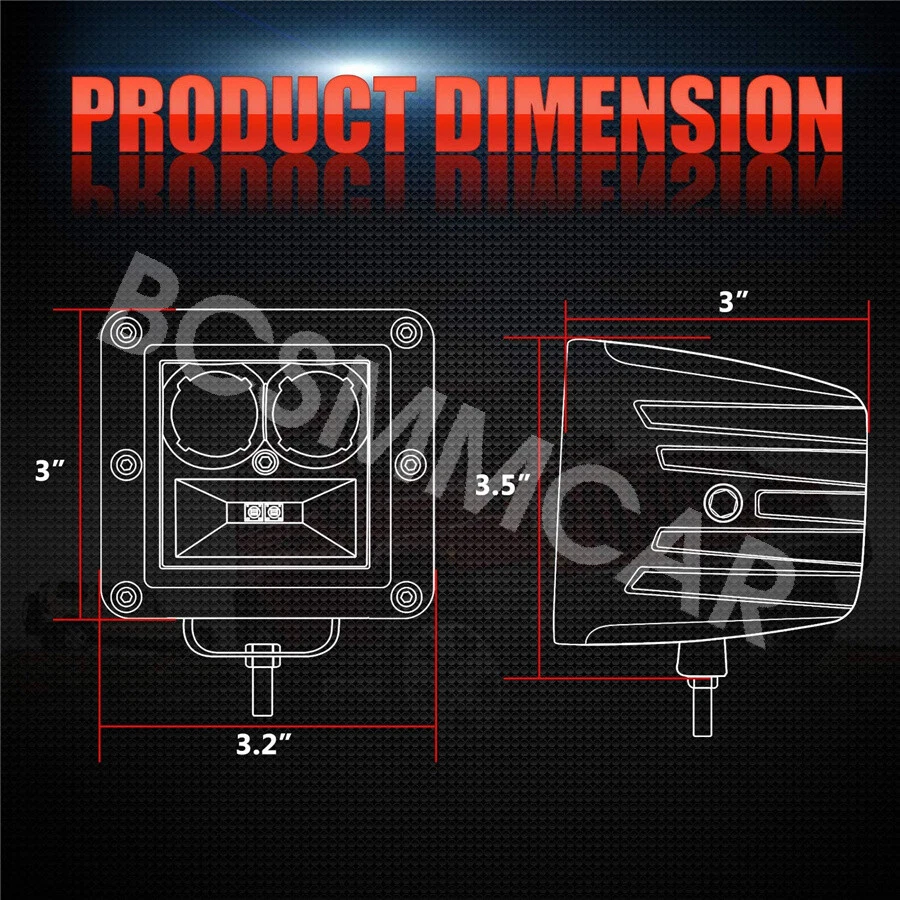 LED Light Bar 2PCS 3in 12800LM Work Lamp Spot Flood Car Offroad Driving Fog Lamp — 第 4/4 张图片
