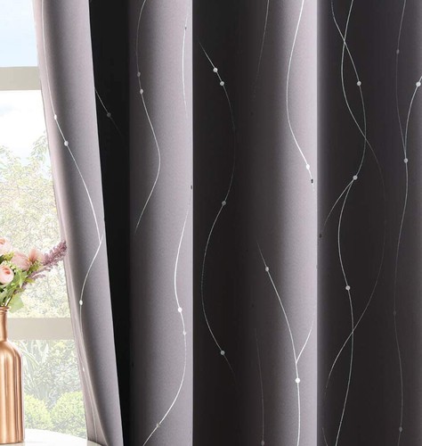 Tektrum Foil Print Thermal Insulated Blackout Curtains 52"x63", 2 Panels, Grey - Bild 4 von 8