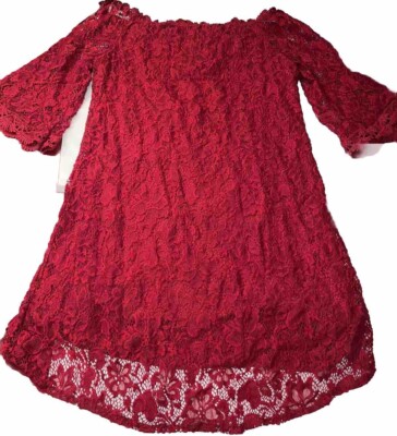Red LACE DRESS Wide Neck Valentines Day 3/4 Sleeves Romantic Knee Length  Medium | eBay