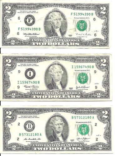 SIX TWO DOLLAR BILLS, ALL CIRCULATED - Picture 2 of 5