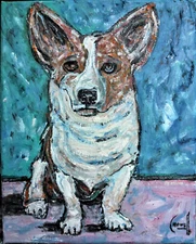 RUFUS  corgi dog pet mini NEW original 8x10 canvas oil painting signed Crowell 