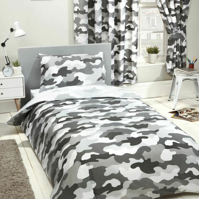 Grey Army Camouflage Single Duvet Cover, Grey Camo Bedding Sets