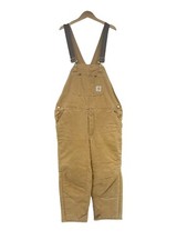 Vintage Carhartt Bib Overalls 42x30 BQ186 Brown Cotton Canvas Quilt Lined Zip