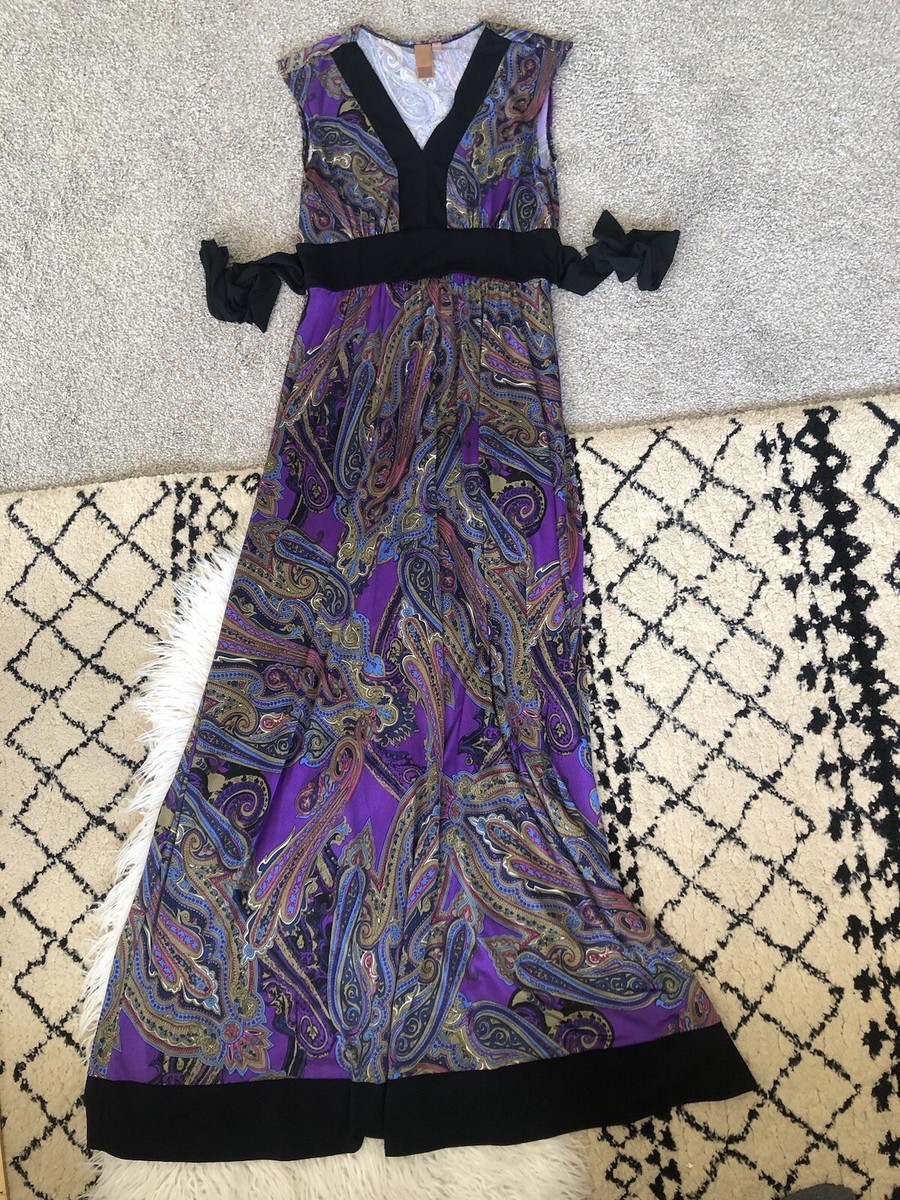 LONG ELEGANT LEGS Paisley Pattern Stretch Tie Back V Neck Size 6 Tall Cap. J LONG ELEGANT LEGS Paisley Pattern Stretch Tie Back V Neck Size 6 Tall Cap. J