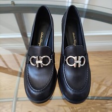Salvatore Ferragamo Gancini Rolo Moc-Toe Block-Heel Loafers Pump Women's 7C