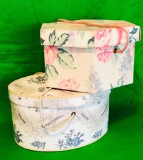 Vintage Pink Blue Floral Fabric Hat Boxes With Carrying Straps Collectibles
