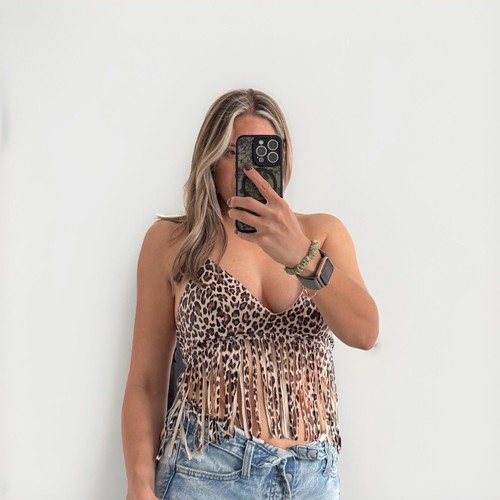 Animal Print Halter Bra Top Size Large Fringe Festival Suede Fest - Picture 5 of 8