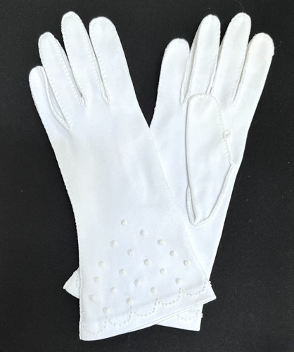 Vintage Shalimar Gloves Sz 6 White with Embroidered Details Double Woven Cotton - Picture 3 of 6