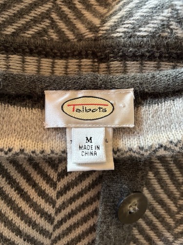 Talbots M Gray Soft Knit Lambswool Angora Chevron Fair Isle Cardigan Sweater - Picture 6 of 7