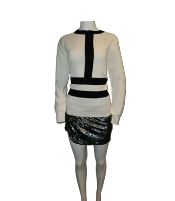 W By Worth Women Sweater Pullover White Black 100% Cotton NWT Medium 8-10  0008