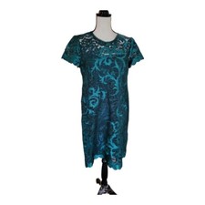 Adrianna Papell Guipure Green Knee Length Lace Cocktail Dress Sz 10