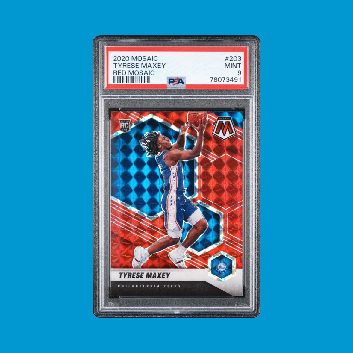 2020 Panini Mosaic #203 Tyrese Maxey RC Red Mosaic Prizm Rookie PSA 9