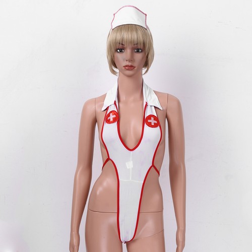 Nurse Cosplay Uniform Cupless Bra Top Costume Babydoll Dress Lingerie Bodysuit - Picture 108 of 139