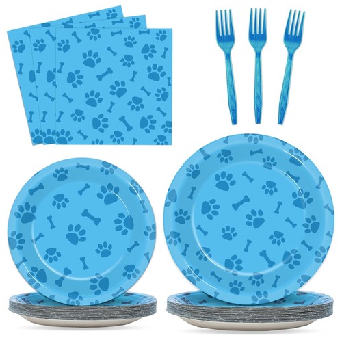 Dog Paw Prints Party Plates Napkins Dog Paw Print and Bone Sign Tableware Pup...