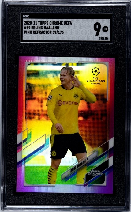 2020-21 Topps Chrome Uefa #49 Erling Haaland Pink Refractor SGC 9