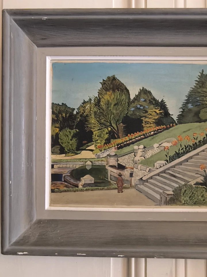 TADDEI (XXème) "Parc Jouvet à Valence " huile sur carton entoilé encadrée 1959 - Photo 3/4