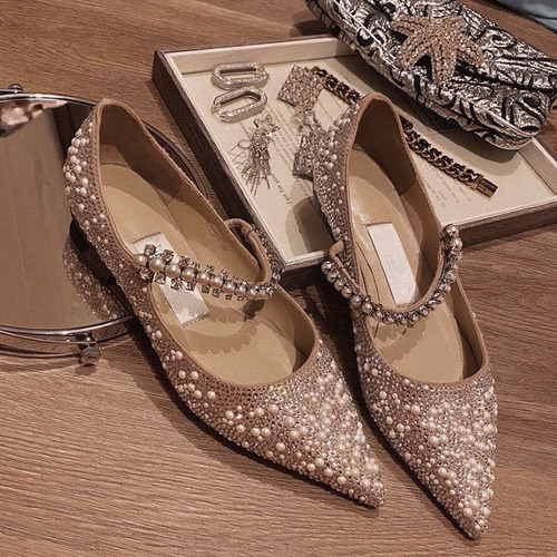 Crystal flat shoes 2021 summer new silver bridal wedding shoes