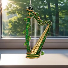 Celtic Harp Shamrock Suncatcher Acrylic Window Hanging St Patrick s Day Decor