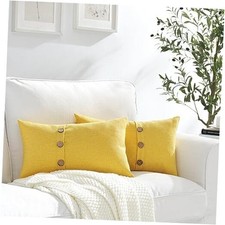 Set of 2 Pillow Covers 12 x 20 Linen Pillow 20" x 12" Pack of 2 Lemon Yellow