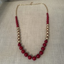 Vintage Dark Red Graduated Round Beaded Necklace Gold Tone Plastic Acrylic Wrap