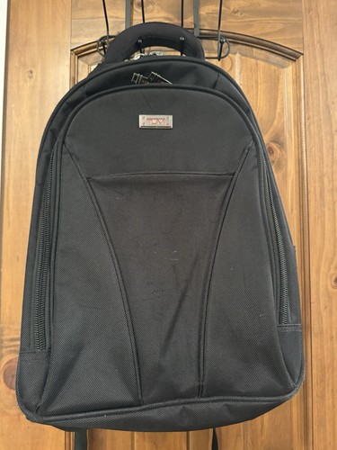 Tumi Black Nylon Backpack Lightweight Expandable Carry On Soft Case Name Tag