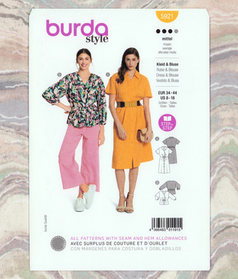 Blouse & Dress Sewing Pattern~Short or Long Sleeves (Sizes 8-18) Burda 5921