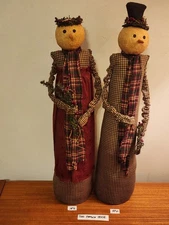 Vintage Folk Art Snowman Christmas Holiday Couple Primitive Decor- Handmade 19"