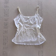 Vintage JCPenney Camisole Top White Lace Trim Silky Nylon 70s 80s