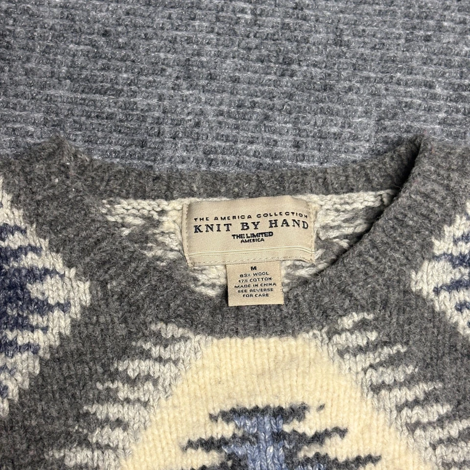 Suéter The Limited America Tejido a Mano Geométrico Patrón Diamante Lana Algodón M Foto 2 de 4
