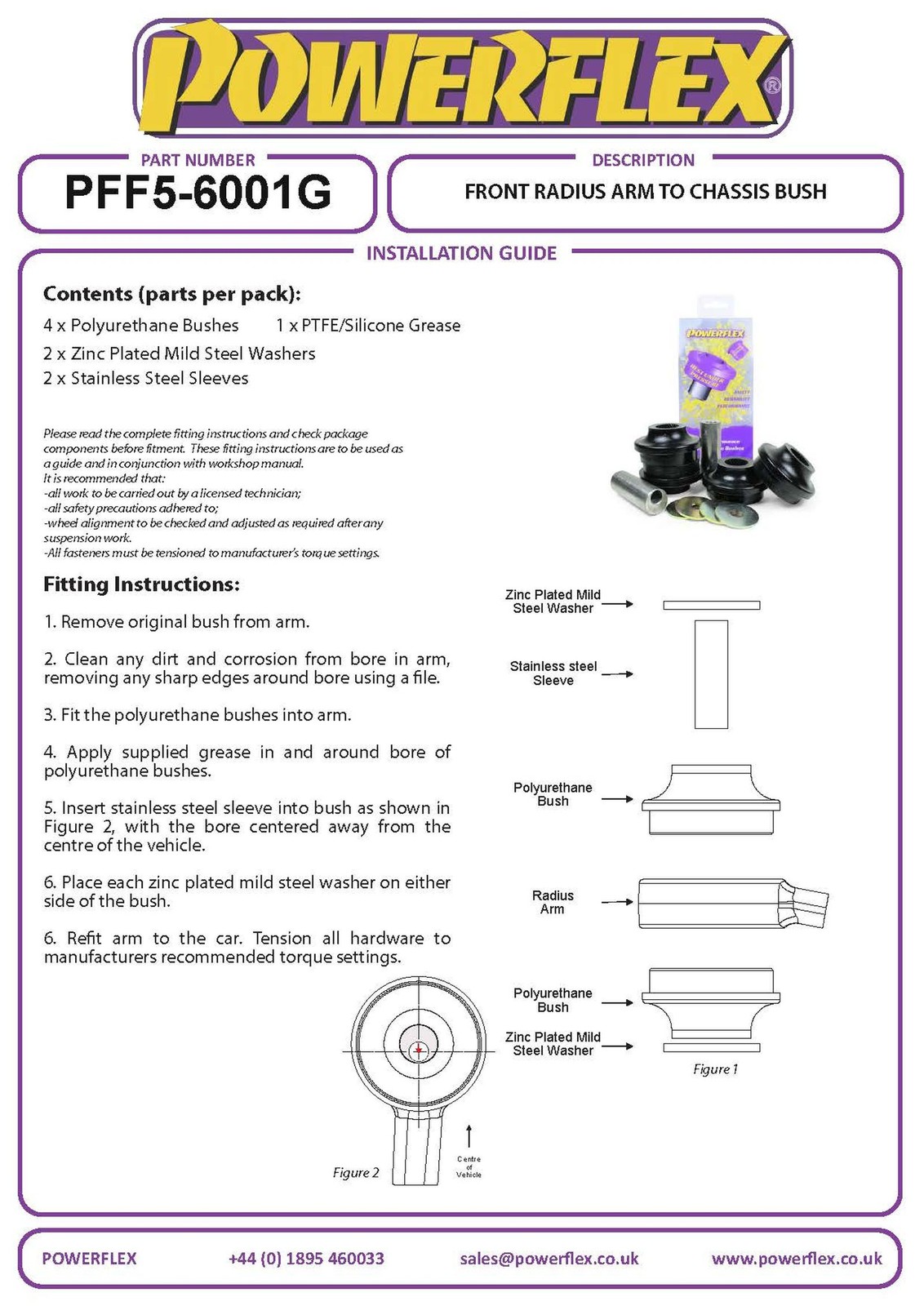 PFF5-6101G Powerflex Road Front Radius Arm to Chassis Bushes Caster Offset