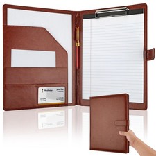 Professional Padfolio with Clipboard, Faux Leather Portfolio Folder Brown 