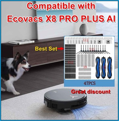 Replacement Parts for ECOVACS X8 PRO PLUS AI Robot Vacuum Brush Dust Bag Filter