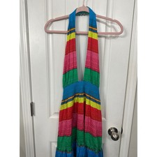 Alice + Olivia Rainbow Striped Halter Maxi Dress Smocked Tiered Boho Size 4