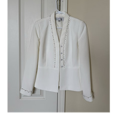 Tahari Arthur S. Levine White Beaded Button Blazer Long Sleeve Size 2