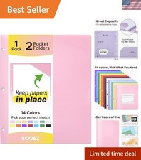 2-Pocket Folders, Plastic Folders with Pockets 3 Hole Punched, 1 Pack Pockets...