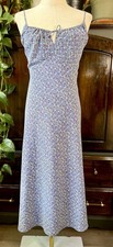 13 14 VINTAGE 90s Y2K Milk Maid Slip Dress Sundress Tank Blue Floral Drawstring