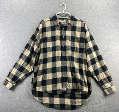 Levi s L Tan Black Buffalo Plaid Flannel Shirt Button Up Cotton Workwear