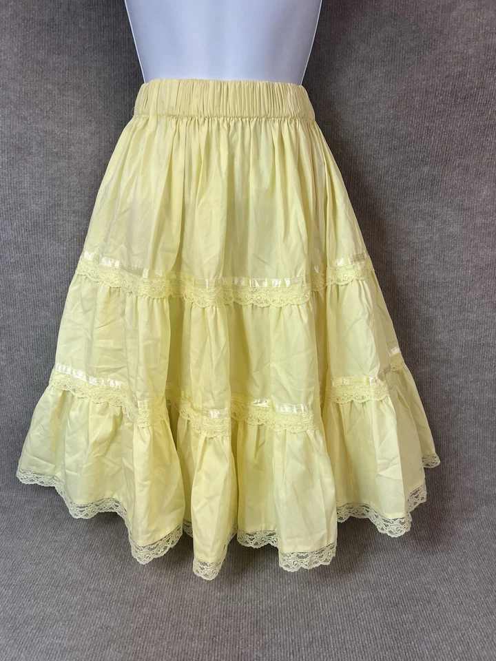 Vintage Handmade Skirt Yellow M L Full Circle Swing Square Dance Prairie Cottage