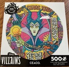 Ceaco Disney Villains Round Shaped Puzzle 500 Pieces, Wear To Box- Please Read