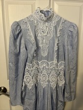 Scott McClintock Vtg 80  s Victorian Style Lace Pastel Blue White Pleated Dress 8