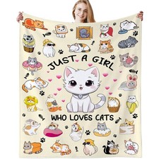 50x40 Inch Flannel Cat Throw Blanket Girl Who Loves Cats Cozy Bedding