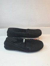 Women's Black Suede Moccasin Slippers Shearling Lined Size 7 used