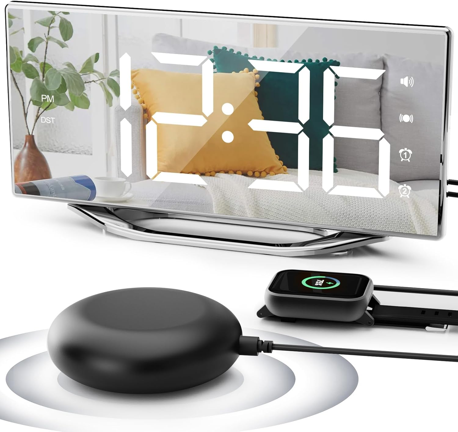 Extra Loud Vibrating Alarm Clock with Bed Shaker for Heavy Sleepers and Hearing Impaired Adults  